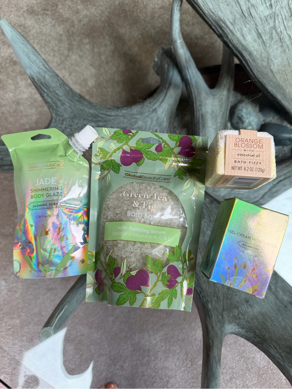 Green Tea & Fig Jasmine Scented Moisturizer, Lotion, Bath Salts & Bath Fizzy
